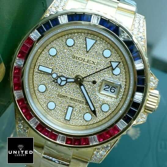 Rolex GMT Master II 116758 SARU Yellow Gold Diamonds Dial Gem-Set Replica