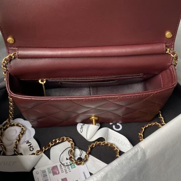 Chanel AS5011 Flap bag Shiny Lambskin Imitation Pearls & Gold-Tone Metal Wine Red