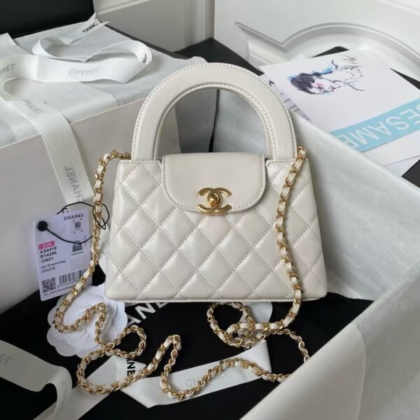 Chanel AS4416 Mini Shopping Bag Shiny Aged Calfskin Gold Tone Metal Off-White