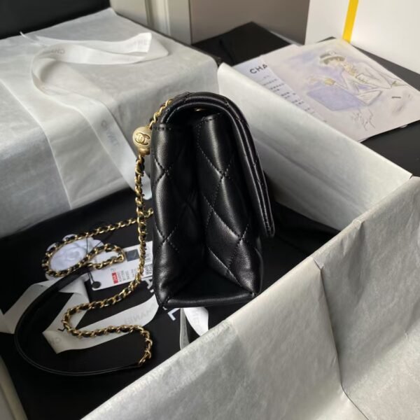 Chanel AS4997 Flap Bag with top Handle Shiny Lambskin Imitation Pearls & Gold-Tone Metal Black