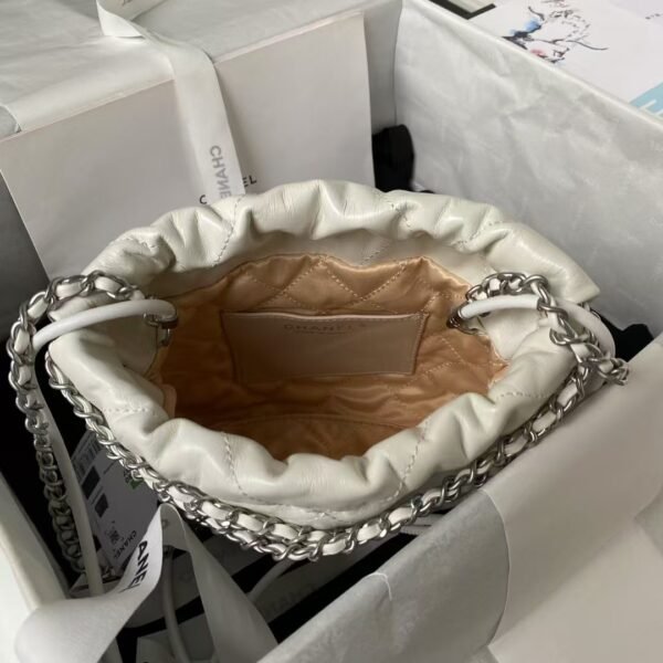 Chanel 22 AS3980 Mini Tote Shiny Calfskin & Silver-Tone Metal White