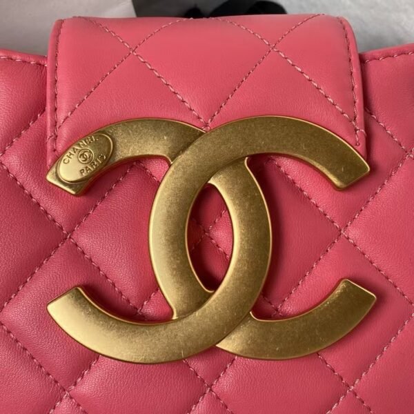 Chanel 24C Vintage Logo Small Quilted Lambskin Shoulder Bag AS4609 Dark Pink