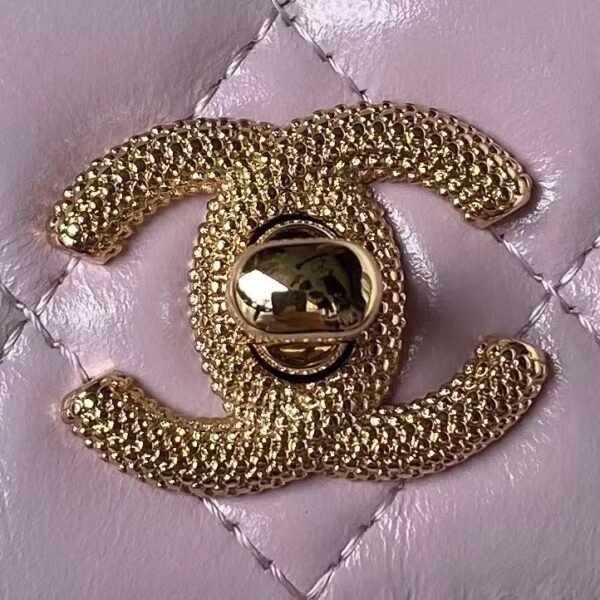 Chanel 24P AP3803 Shiny Crinkled Lambskin Chain Clutch Pearl Handle Purple