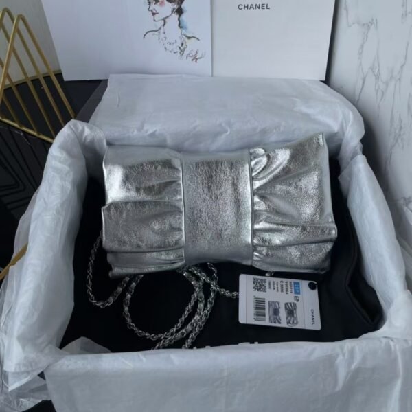 Chanel 24B AS5129 Metallic Lambskin Butterfly Evening Bag Metallic Silver