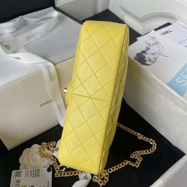 Chanel 23S AS4064 Camellia Embossed Chain Lambskin Flap Bag Yellow