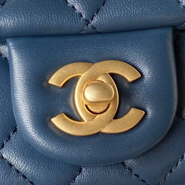 Chanel 23S AS4041 Mini Camellia Embossed Rectangular Flap Bag Antique Gold Hardware Blue