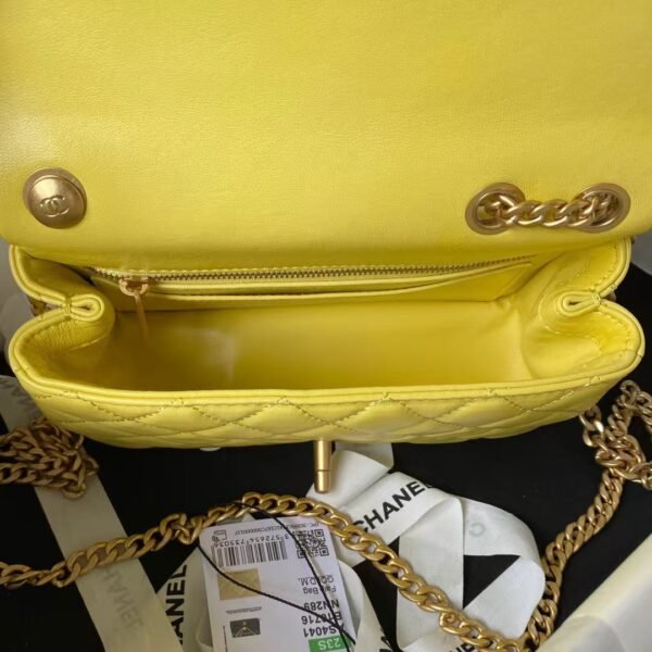 Chanel 23S AS4041 Mini Camellia Embossed Rectangular Flap Bag Antique Gold Metal Hardware Yellow