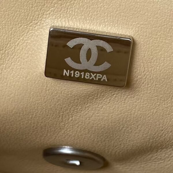 Chanel 23C AS1786 Mini Square Pearl Embossed Flap Bag Antique Silver Hardware Apricot