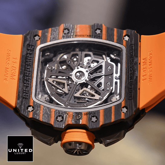 Richard Mille RM 11-03 "McLaren" Top Tier Replica Edition Richard Mille Mclaren back Richard Mille Mclaren hand Carbon Case 11-03m Replica upside view