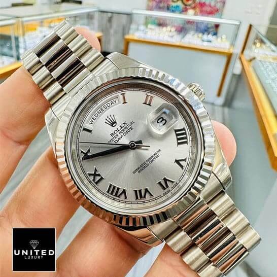 Rolex Day-Date II 218239 "Grey Roman Dial" Elite Clone Edition Rolex Rhodium 41 Replicaa2 Rolex Rhodium 41 Replicaa2