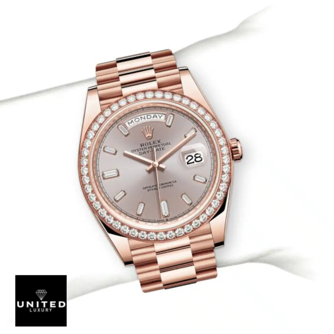 Rolex Day-Date 128345PDP "Pink Diamond" Super Clone Exceptional Replica 1:1 Yeni Proje 2 18 Rolex Day-Date Rose Gold Diamond Dial 128345PDP Replica Gem-Set bezel