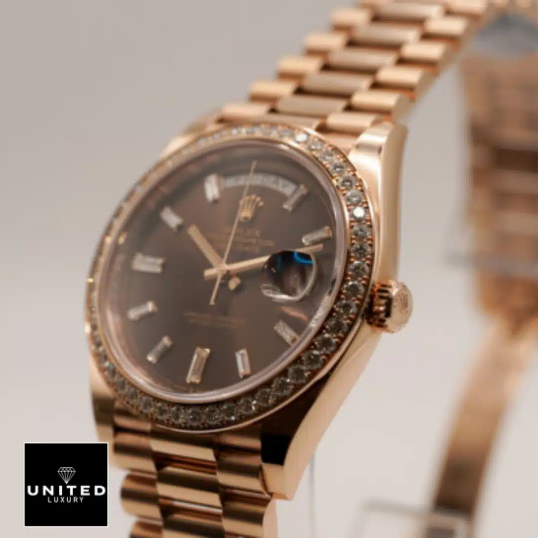 Rolex Day-Date 228345RBR "Chocolate Dial" Master Clone Quality Yeni Proje 4 5 Rolex Day-Date 40 Rose Gold Crown Pusher 228345RBR Replica