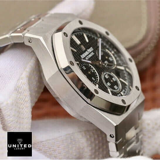 Audemars Piguet Royal Oak Chronograph 26320ST.OO.1220ST.01 Authentic Super Replica ap royal oak black dial replica 4 Audemars Piguet Royal Oak Black Dial Steel Bezel Replica on the hand