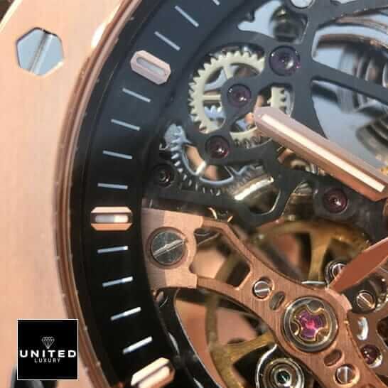 Audemars Piguet Royal Oak 15407ST.OO.1220ST.01 "Rose Gold" Master Replica 1:1 ap skeleton rose replica 6 Audemars Piguet Royal Oak Skeleton Replica vlose analog view