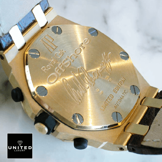 Audemars Piguet Royal Oak Offshore 26007BA.OO.D088CR.01 "Arnold Schwarzenegger" Handcrafted Clone Quality audemars piguet royal oak offshore 26007BA.OO .D088CR.01 replica case Audemars Piguet Royal Oak Offshore Lımıted Edition Gold Case Replica upside view