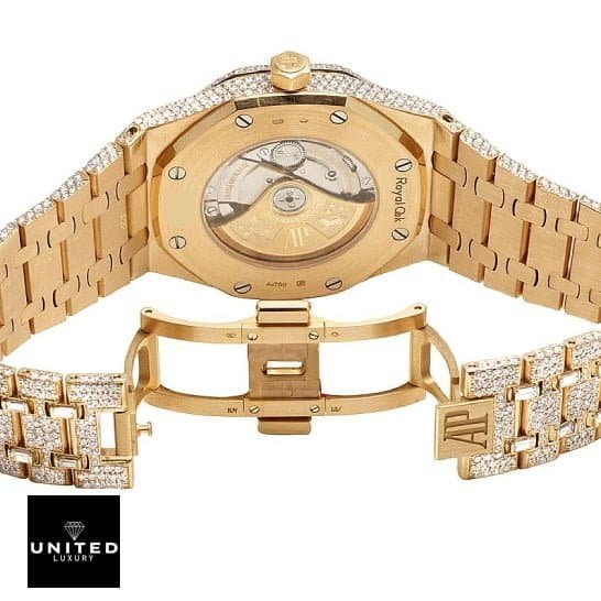 Audemars Piguet Royal Oak 15400SR.OO.1220SR.01 "Fully Iced Out" Elite Clone Edition audemars piguet royal oak selfwinding gold 15400sr oo 1220sr 01 iced out replica back Audemars Piguet Royal Oak Replica Open Clasp