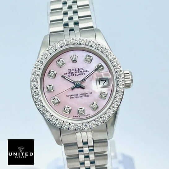 Rolex Datejust 126234 "Diamond Bezel" Premium Clone datejust pink diamond replica 32 Rolex Datejust Diamond Bezel Jubilee Replica front view