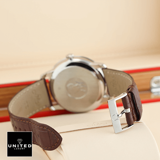 Omega De Ville Prestige 434.13.41.21.03.001 "Blue Dial" Supreme Copy 1:1 omega de ville prestige 424 13 40 20 02 002 back Omega De Ville 424_13_40_20_02_002 Steel Case Replica opened clasp in the box