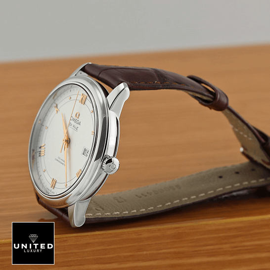 Omega De Ville Prestige 434.13.41.21.03.001 "Blue Dial" Supreme Copy 1:1 omega de ville prestige 424 13 40 20 02 002 right Omega De Ville Prestige 424_13_40_20_02_002 Leather Bracelet Replica side view