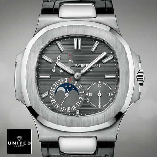 Patek Philippe Nautilus 5712/1A-001 "Moon Phase" Masterpiece Clone patek philippe nautilus moon phase replica Patek Philippe Nautilus Moon Phase Replica grey background