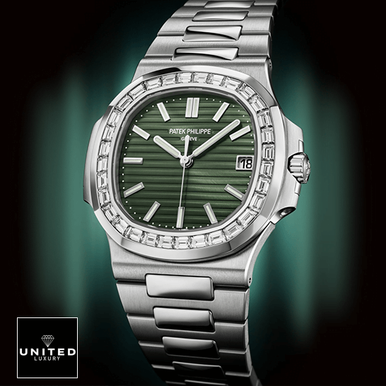 Patek Philippe Nautilus 5711/1300A-001 "Diamond Bezel" Exclusive Clone Edition patek philippe 5711 1A 014 Patek Philippe 5711-1A-014 Green Dial Diamond Replica green background