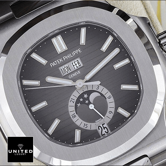 Patek Philippe Nautilus "Black Dial" 5726/1A-001 Swiss Super Clone patek philippe nautilus 5726 1A 001 Patek Philippe Nautilus 5726_1A-001 Black Dial Steel Replica front close view