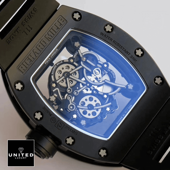 Richard Mille RM 055 "Black Dial" Authentic Super Replica richard mille RM055 replica skeleton Richard Mille RM055 Skeleton Black Dial Replica upside view