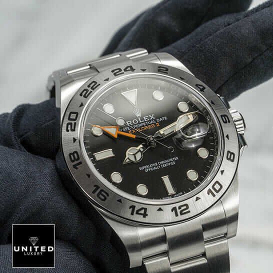 Rolex Explorer II 216570 "Black Dial" Perfect Clone Edition rolex 216570 black dial 2 on the hand Rolex Explorer II 216570-0001 Black Dial and stick/dot indices Replica