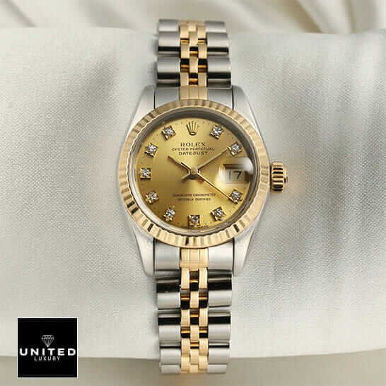 Rolex Datejust Yellow Gold Steel Diamond Dial 69173 "Jubilee" High-End Replica 1:1 rolex 69173 diamond replica Rolex Datejust Yellow Gold 69173 Replica white background