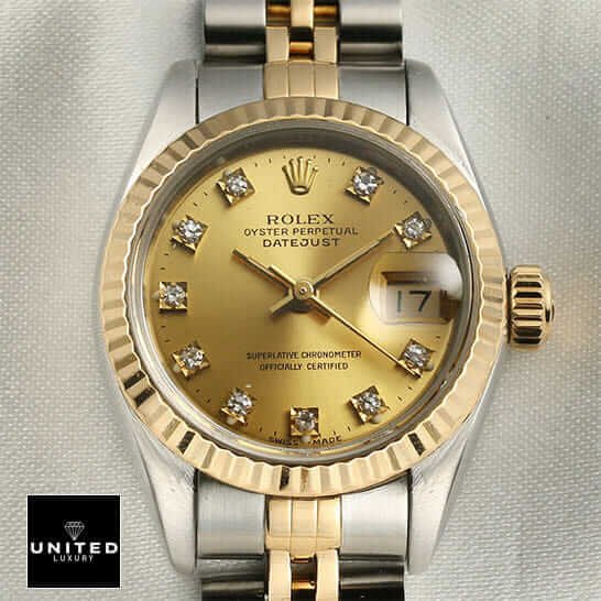 Rolex Datejust Yellow Gold Steel Diamond Dial 69173 "Jubilee" High-End Replica 1:1 rolex 69173 diamond replica1 Rolex Datejust Diamond Gold Dial Replica close view