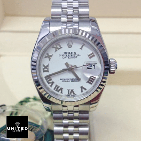 Rolex Datejust White Roman Numeral Dial 179174 Exact Replica 1:1 rolex datejust 179174 replica white Rolex Datejust 179174 White Dial Romen Numerial Replica