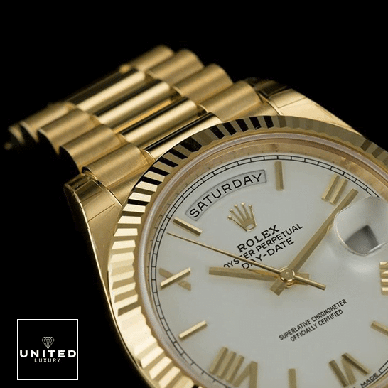 Rolex Day-Date 228238-0042 "Gold Roman Dial" Ultimate Clone Quality rolex day date 228238 0042 replica dial Rolex Day-Date 40 228238 Replica Yellow Gold Oyster Bracelet