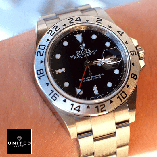 Rolex Submariner Vintage "Big Crown" 16570-0004 Perfect Clone Quality rolex explorer 16570 0004 replica hand Rolex Explorer II Black Dial 16570-0004 Replica on his arm