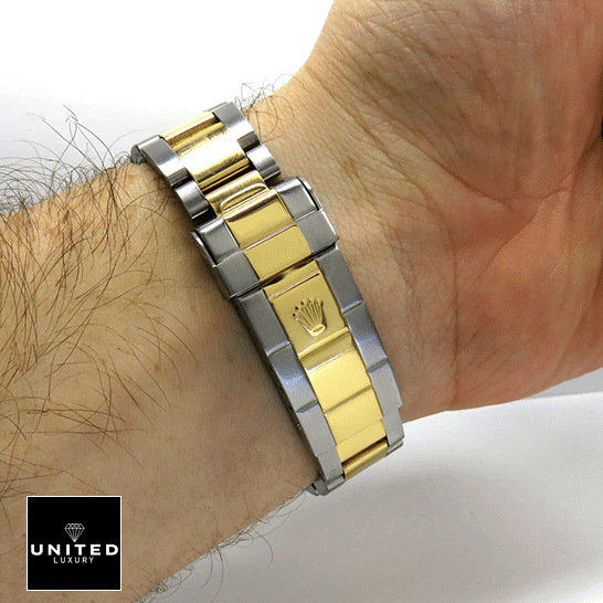 Rolex Submariner 16613 "Serti Two-Tone" Top Grade Clone 1:1 rolex submariner 16613 replica hand Rolex Submariner 16613 Two Tone Bracelet Fold Clasp on the Rolex Logo Replica