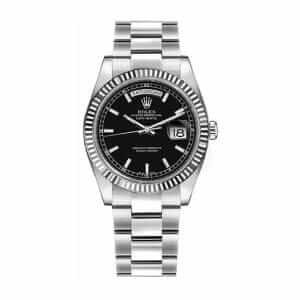 Rolex-Day-Date-Fluted-Black-Dial-Steel-Replica