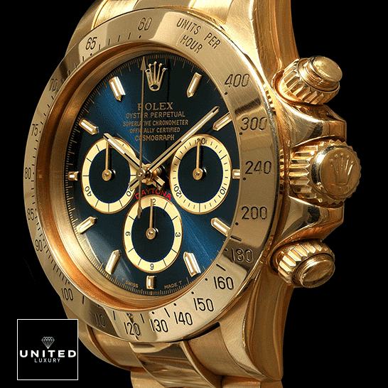 Rolex Daytona Cosmograph 16528 "Yellow Gold" Exceptional Replica 1:1 rolex daytona cosmograph yellow gold black dial 16528 oyster Rolex Daytona Cosmograph 16528 Replica Yellow Gold Crown Pusher