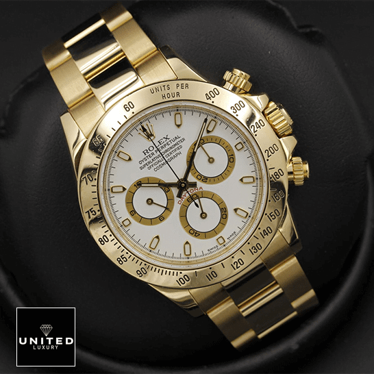 Rolex Cosmograph Daytona 116528 Exact Replica 1:1 Rolex Daytona Cosmograph 116528 Yellow Gold White Dial Oyster Replica
