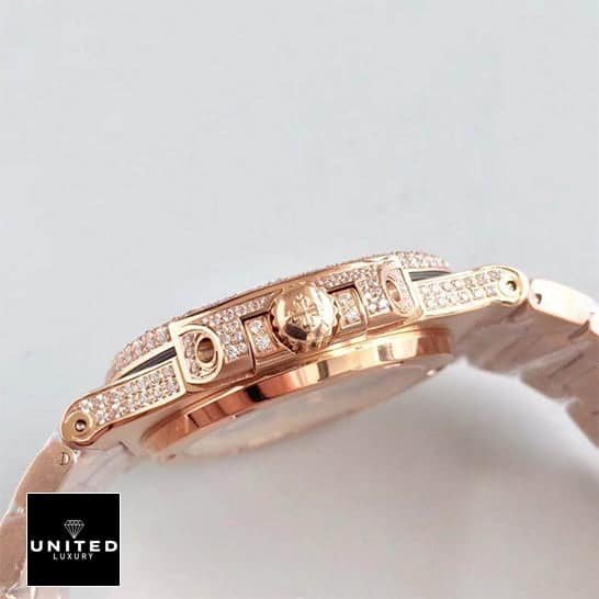 Patek Philippe Nautilus "Iced Out" 5719/10G Exceptional Replica 1:1 waswq Patek Philippe Nautilus 5719/10G-010 Gold Crown Pusher Replica