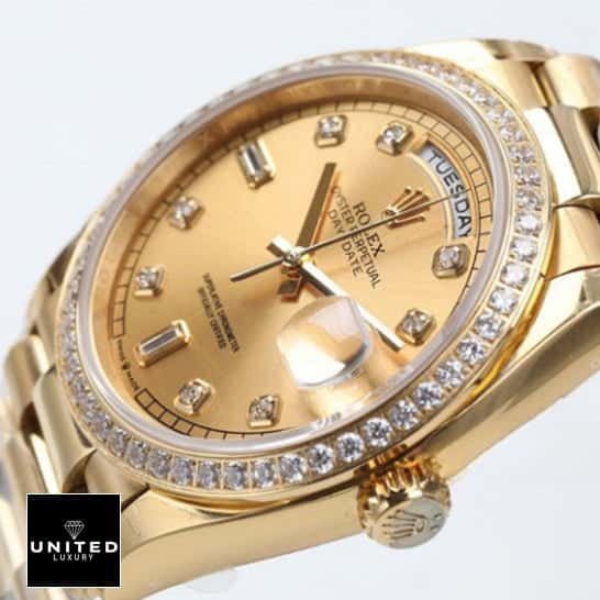 Rolex Day-Date 228348 Yellow Gold Case & Crown Pusher Replica